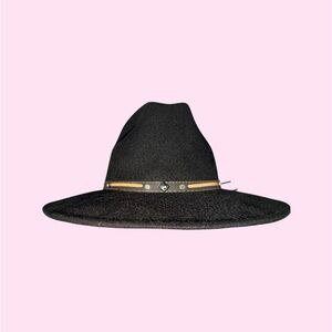 Black Wide-Brim Fedora Hat with Accent Band